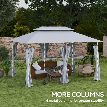 Outsunny 3 x 4m Metal Frame, Two-Tier Roof Gazebo - Dark Grey