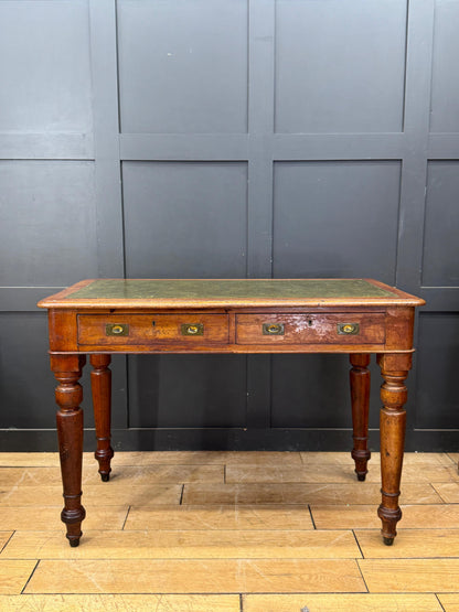 Antique Mahogany Writing Desk Leather Top Two Drawer Side Table Desk