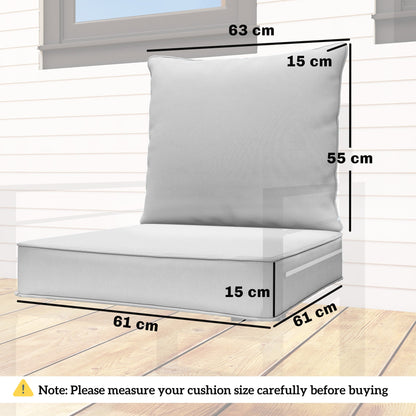 Outsunny Outdoor Seat and Back Cushion Set, 63L x 55W x 15Dcm Patio Deep Seating Chair Fade Resistant Replacement Cushion, Light Grey