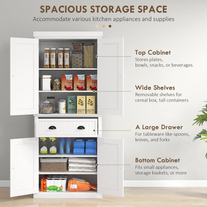 HOMCOM Kitchen Storage Cabinet with Drawer and Adjustable Shelves - White