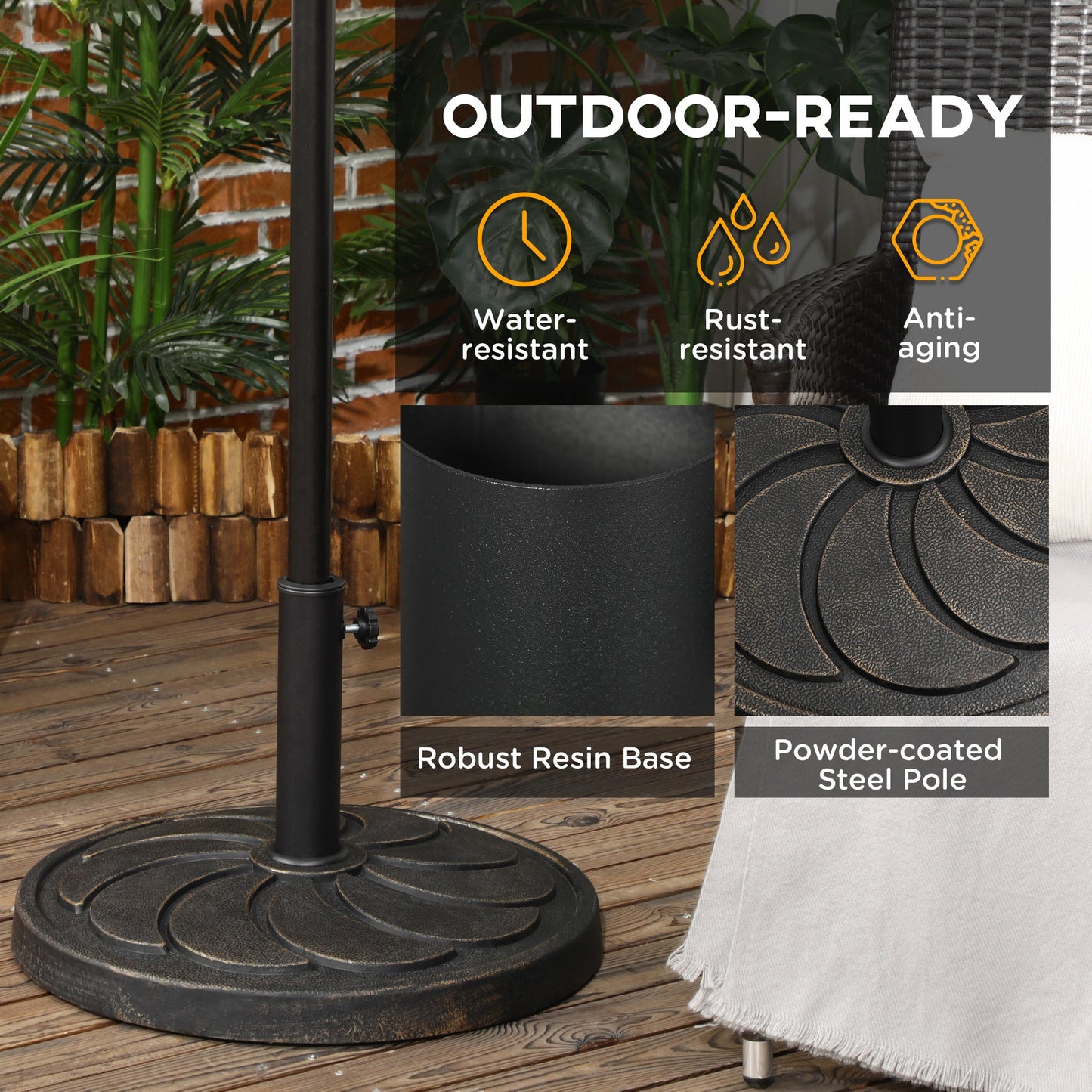 Outsunny 18kg Resin Garden Parasol Base, Round Outdoor Market Umbrella Stand Weight for Poles of \'ce\'a638mm to \'ce\'a648mm, Bronze