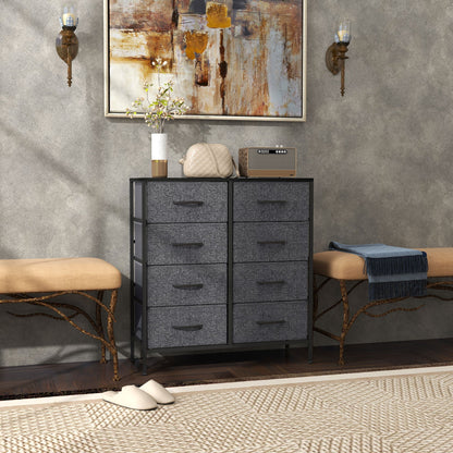 HOMCOM Fabric Chest of Drawers, Storage Drawers, Industrial Bedroom Dresser with 8 Fabric Drawers, Steel Frame and Wooden Top for Nursery, Living Room, Hallway, Black