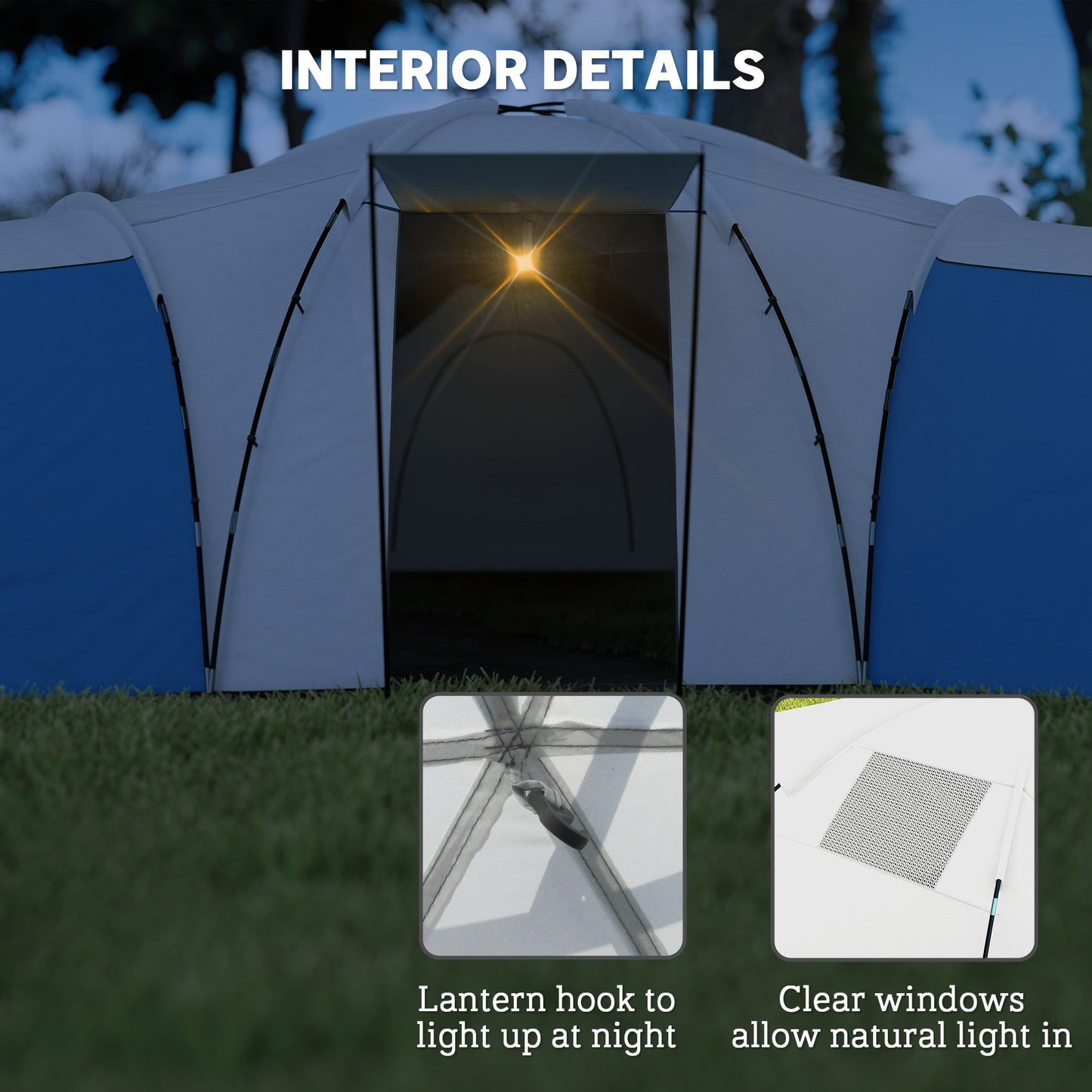 Outsunny 6-9 Man Tent with Bedrooms and Living Room, Accessories Included, Blue