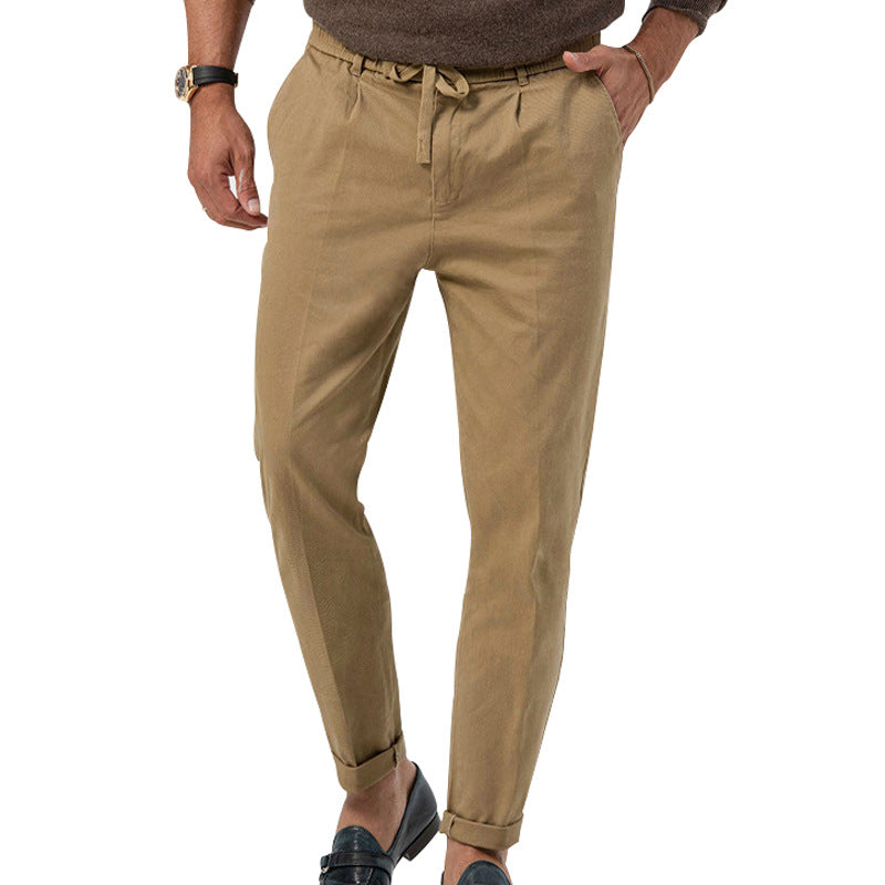 Casual Drawstring Pants Men's Business Straight Solid Color Suit Pants