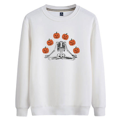 Female Wansheng Pumpkin Skull Printed Crew Neck Sweatshirt