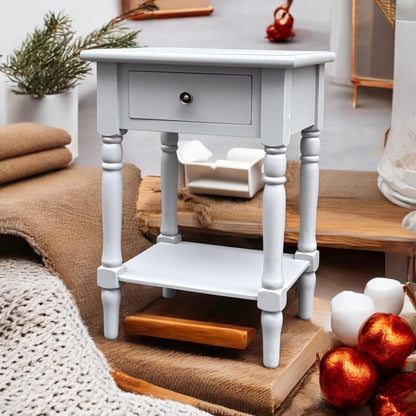 Modern and Stylish Bedside Wooden Side Table with 1 Drawer and Shelf - Sleek Art Deco Solid Pine Wood Side Tables with Storage for Home, Office, Living Room, and Hallways Decor (Solid, Grey)