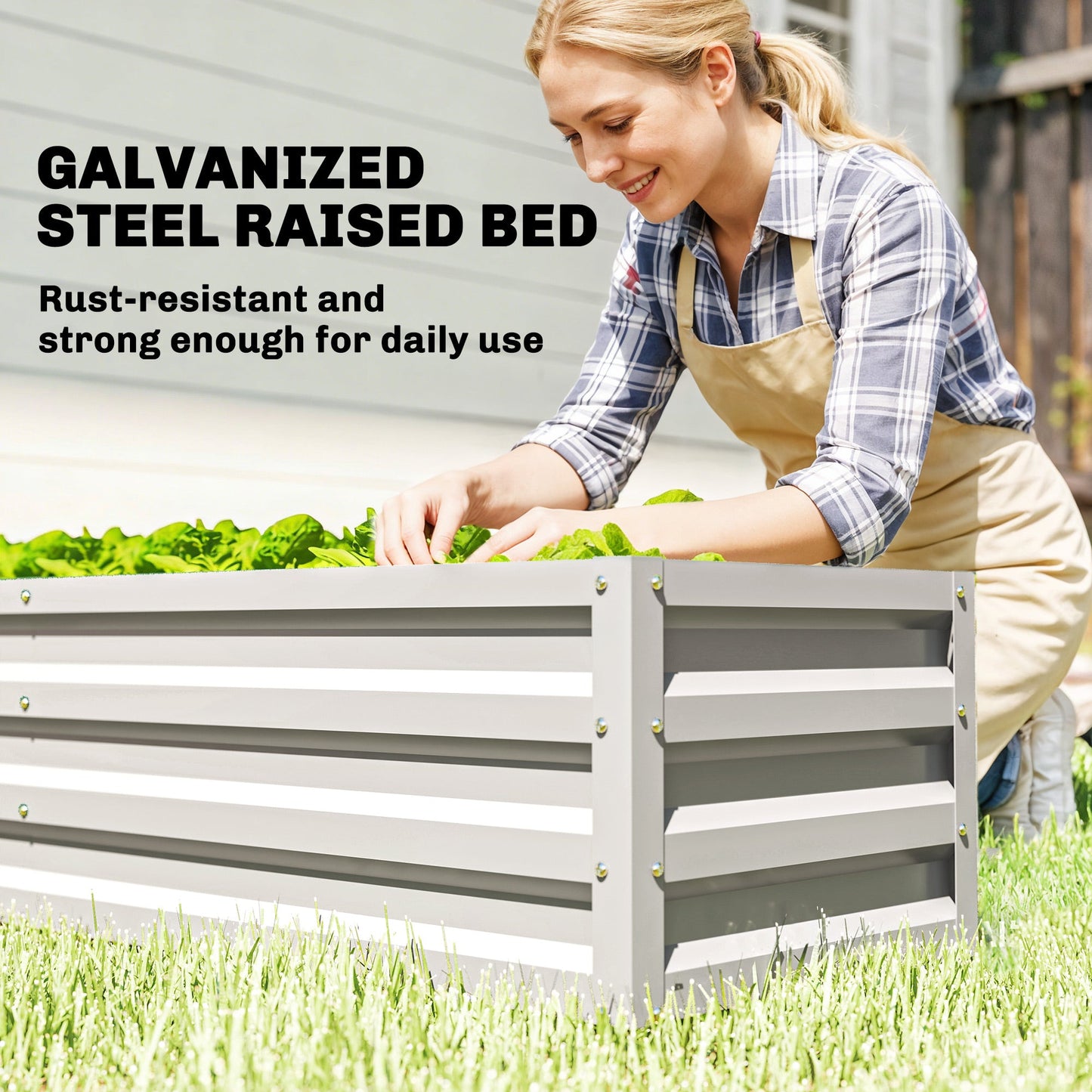 Outsunny Small Greenhouse with Raised Garden Bed, Galvanised Walk-in Greenhouse with Roll Up Windows, 141 x 141 x 190 cm, White