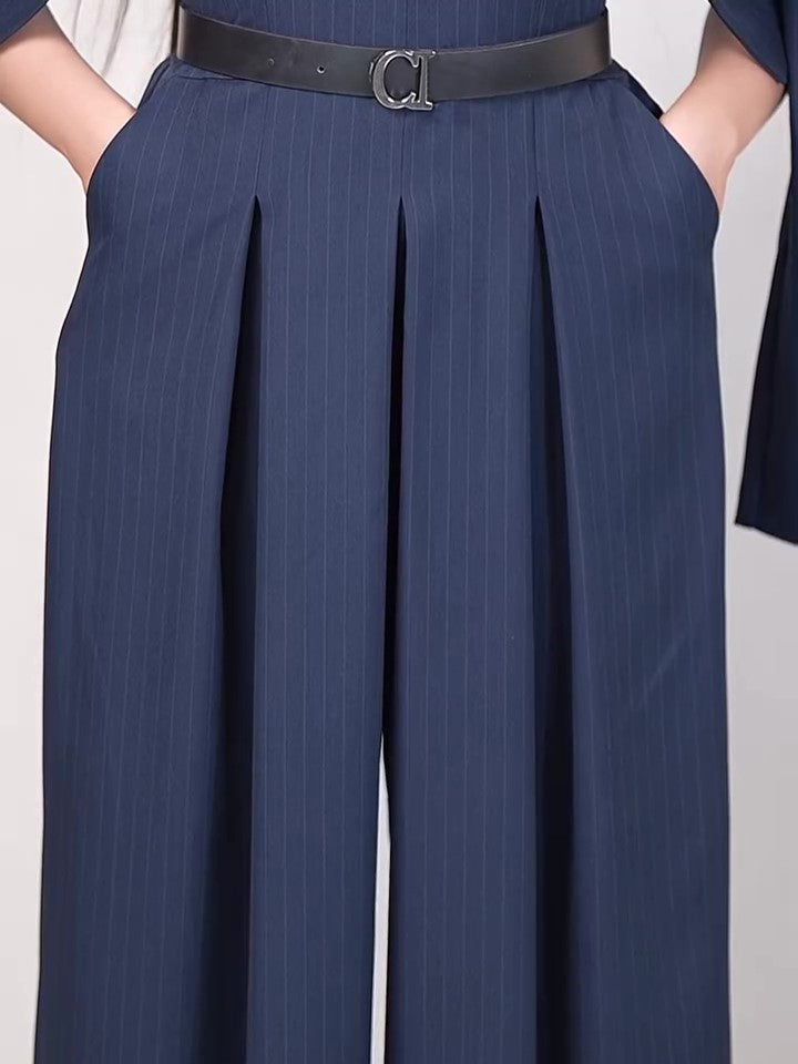 Striped Tube Top Jumpsuit Short Blazer Suit