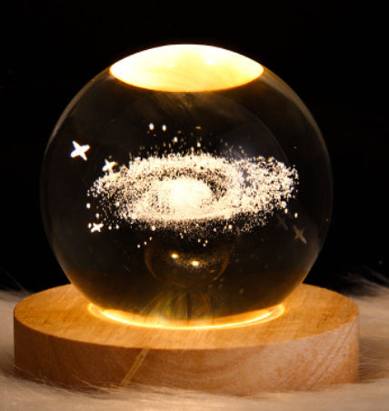 3D Crystal Ball Night Light - USB Powered Projection Lamp with Wooden Base | Moon, Ferris Wheel & Forest Designs
