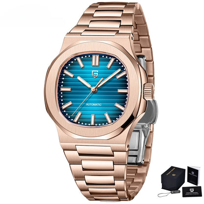 Men's Stainless Steel Automatic Mechanical Waterproof Barrel-shaped Wristwatch