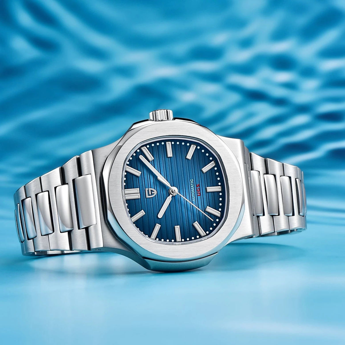 Men's Stainless Steel Automatic Mechanical Waterproof Barrel-shaped Wristwatch