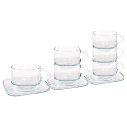 12pc 270ml Cozy Stacking Glass Coffee Cups & Saucer Set