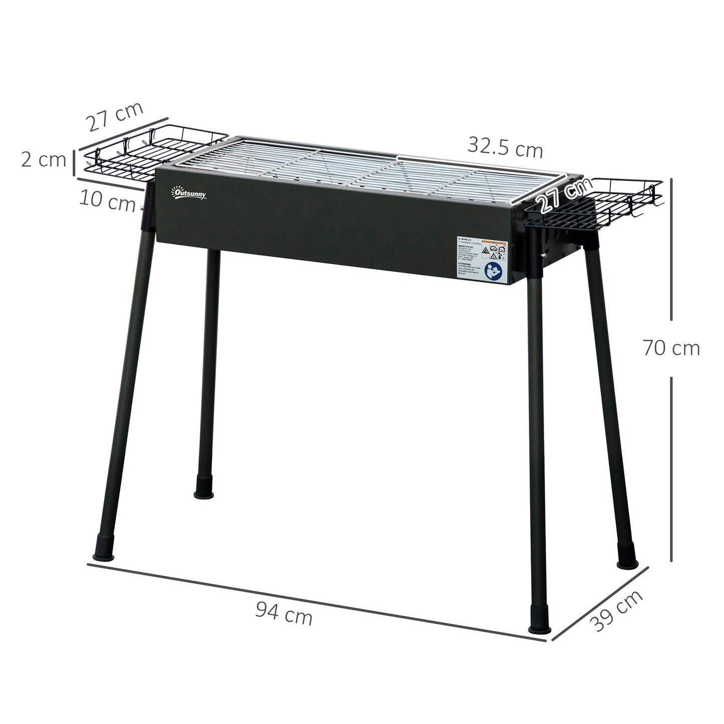 Outsunny Portable Charcoal BBQ Grill with Seasoning Baskets for Camping Picnic Hiking