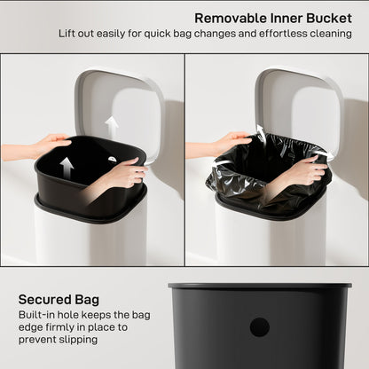 HOMCOM 30L Kitchen Bin, Compact Pedal Bin with Soft-Close and Stay-Open Lid, Removable Bucket for Kitchen, Home, Office, Cream