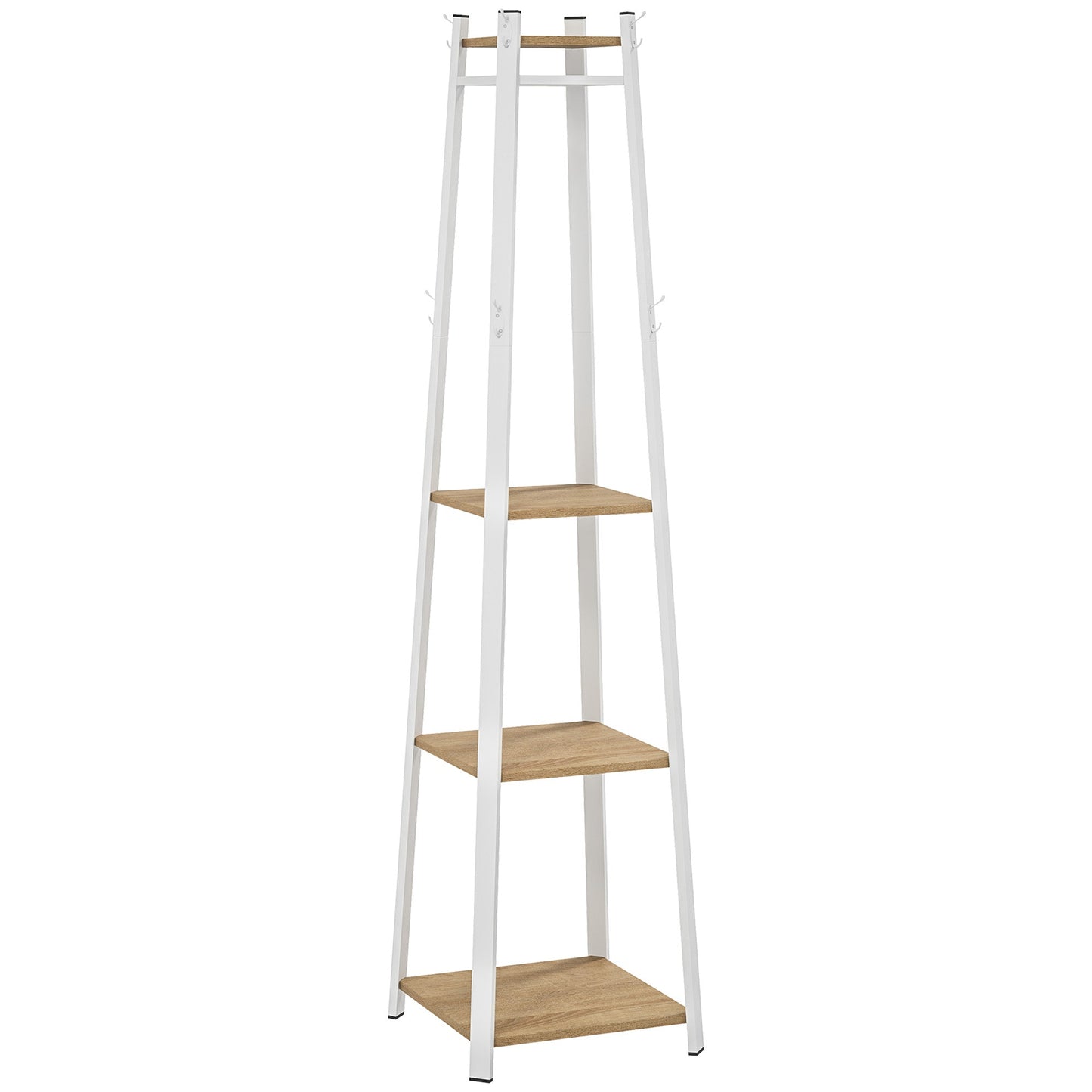 HOMCOM Compact Freestanding Coat Rack -  White/Oak
