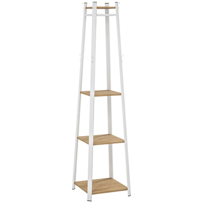 HOMCOM Compact Freestanding Coat Rack -  White/Oak
