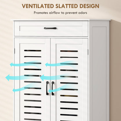HOMCOM Shoe Cabinet with Louvered Doors, Modern Shoe Storage Cabinet with Drawer and Adjustable Shelves, White