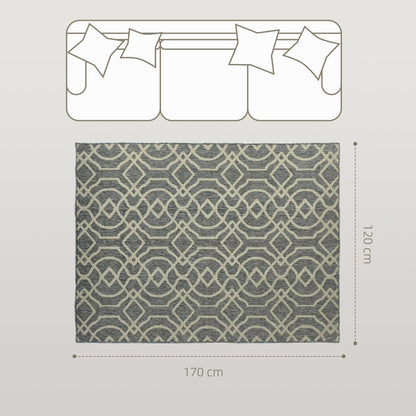 HOMCOM UV Resistant Indoor & Outdoor Area Rug, Easy-Cleaning Machine Washable Rug with Geometric Pattern for Patio, Garden, Kitchen, Bathroom or Living Room, 170 x 120 cm, Grey