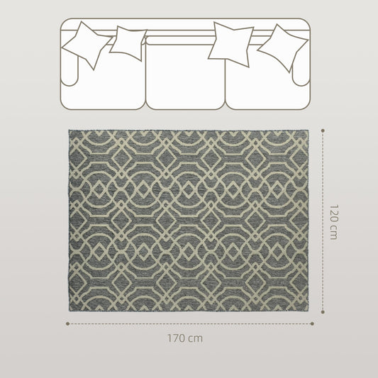 HOMCOM UV Resistant Indoor & Outdoor Area Rug, Easy-Cleaning Machine Washable Rug with Geometric Pattern for Patio, Garden, Kitchen, Bathroom or Living Room, 170 x 120 cm, Grey