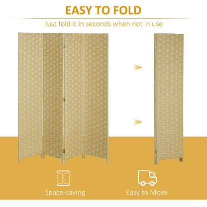 HOMCOM 4-Panel Room Dividers, Wave Fibre Freestanding Folding Privacy Screen Panels, Partition Wall Divider for Indoor Bedroom Office, 170\'c2\'a0cm, Brown