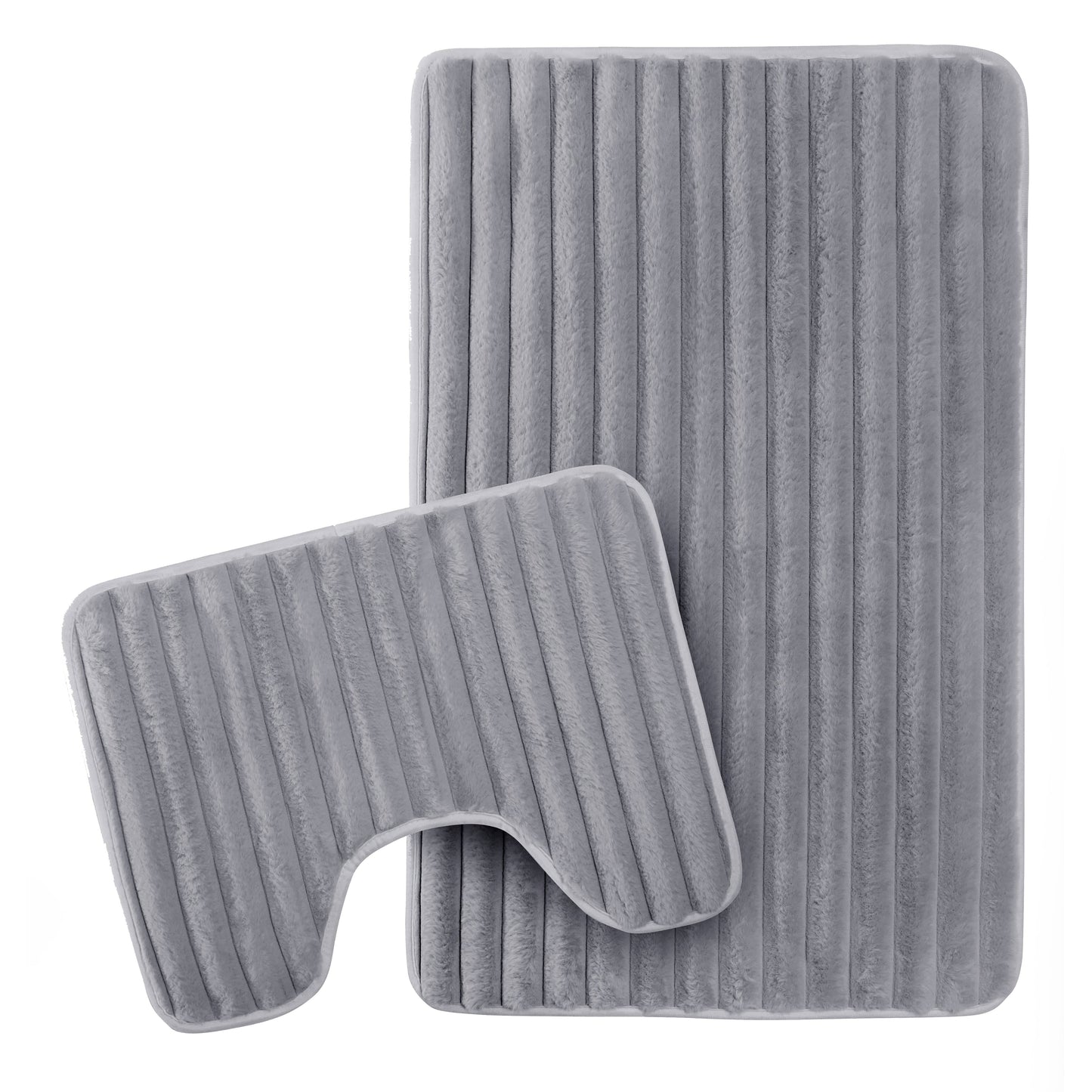 2 Piece Ribbed Bath Mat Set in Charcoal Extra Soft Non Slip Super Absorbent Bathroom & Toilet Mats Easy Care Rug by OLIVIA ROCCO