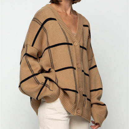 British retro loose coat mid-length plaid