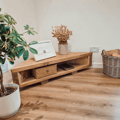Corner Solid Wood Tv Unit / Solid Wood / Rustic