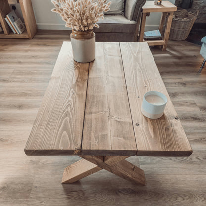 MAYA Solid Wood Cross Leg Farmhouse Coffee Table