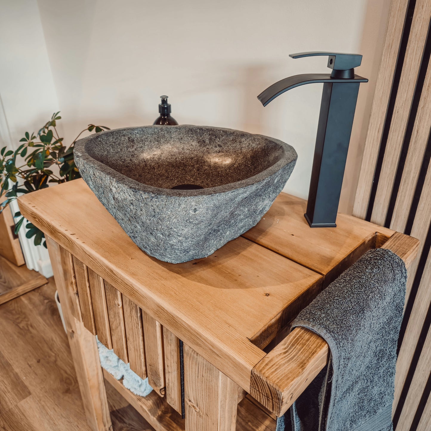 BUTLER Wooden Vanity and Shelf Storage with Stone Sink | Tribe Joinery
