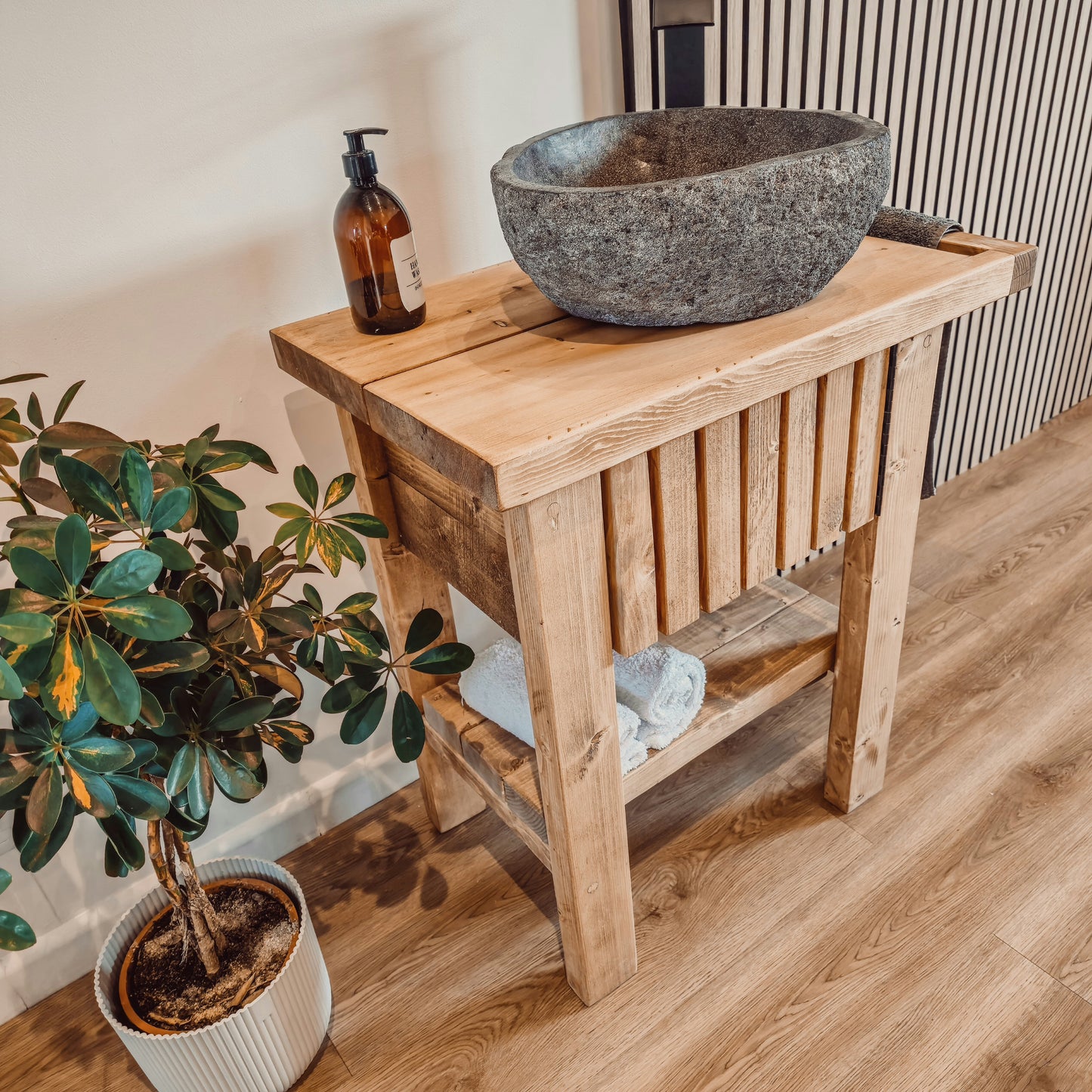 BUTLER Wooden Vanity and Shelf Storage with Stone Sink | Tribe Joinery