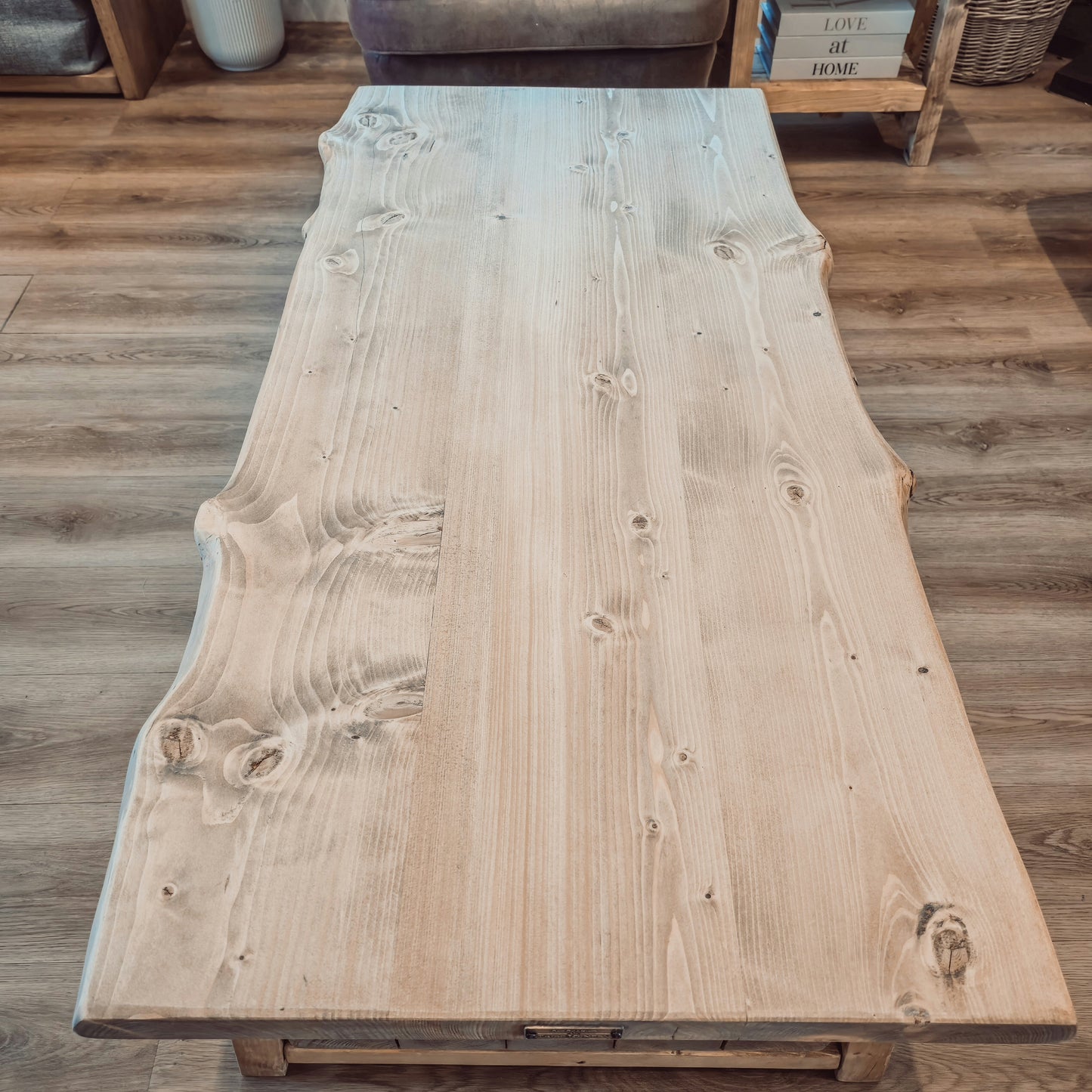 Cara Live Edge Rustic Wooden Coffee Table With Shelf