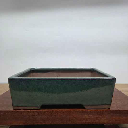 22cm Glazed Bonsai Pot | Rectangle | 22cm x 17cm x 7cm | Dark Green