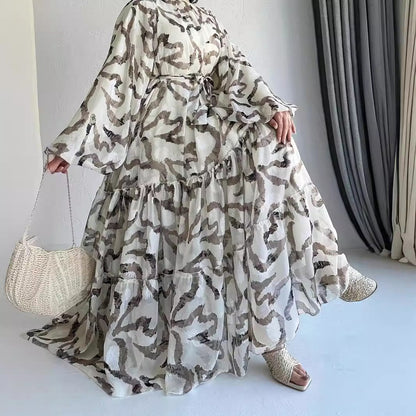 Chiffon Printed Maxi Dress With Beltstylish And Elegant