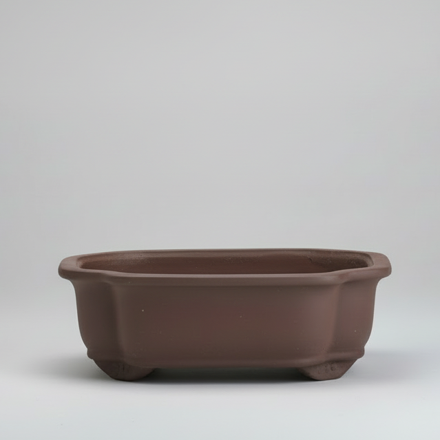 20cm Unglazed Bonsai Pot | Floral | 20cm x 17cm x 8cm | Brown