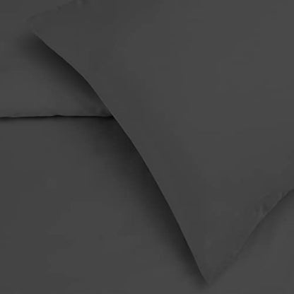 Sleepdown Velvet Cuff Charcoal Grey Panel Band Luxury Soft Cosy Duvet Cover Quilt Bedding Set with Pillowcases - King (220cm x 230cm)