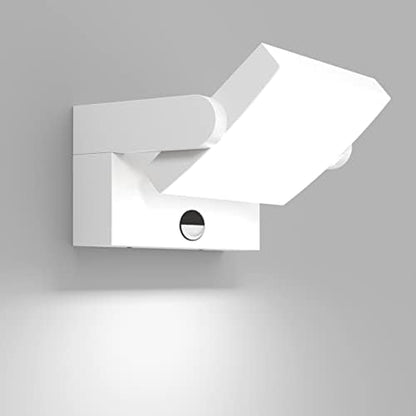 Klighten 24W Wall Light with Motion Sensor Outdoor Indoor IP65 Aluminum Modern Outside Light with Swiveling LED Panel Wall Lamp for Entrance Garden Terrace, Cold White 5700K-6000K, White