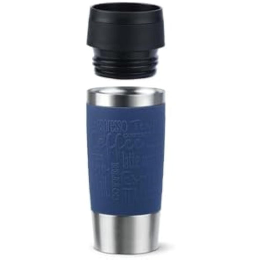 Tefal Travel Mug Classic Blue, Comfort Screw Lid, Quick Press, Soft-Touch Sleeve, Travel-Ready, Reusable, 100% Leak-Proof, Keeps Drinks Cold (8 hrs) and Hot (4 hrs), 360° Drinking, N2020310