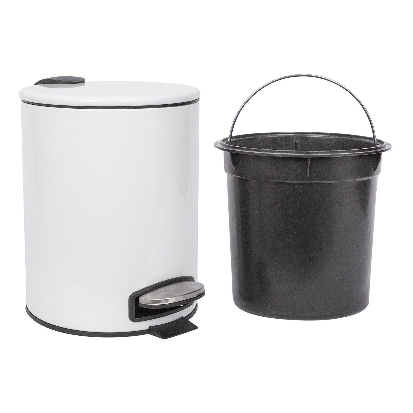 2pc 5L White Round Stainless Steel Pedal Bin & Toilet Brush Set