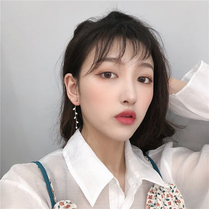 Korea Leaf Zircon Temperament All-match Long Tassel Earring