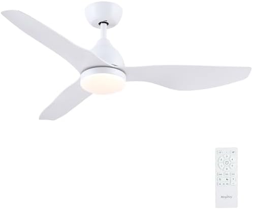 Newday 46” Ceiling Fan with Light and Remote, White Ceiling Fan with Lamp Dimmable, Quiet Reversible DC Ceiling Fan with Sleep Mode 3 Timer for Bedroom Living Room Kitchen Terrace Conservatory