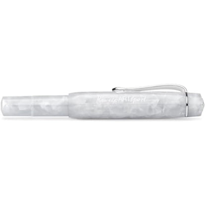 Kaweco ART SPORT Fountain Pen Mineral White I Exclusive Acrylic Reservoir Pen for Ink Cartridges With Steel Nib 12.5 cm I Including Metal Box I Nib: B (Broad)