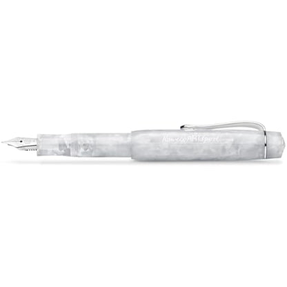 Kaweco ART SPORT Fountain Pen Mineral White I Exclusive Acrylic Reservoir Pen for Ink Cartridges With Steel Nib 12.5 cm I Including Metal Box I Nib: B (Broad)