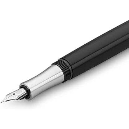 Kaweco STUDENT Black Fountain Pen I Premium Acrylic Fountain Pen for Ink Cartridges I Nostalgic Fountain Pen in Black with Silver Details I Student Pen 16 cm I Nib: M (Medium)