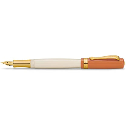 Kaweco STUDENT 70's Soul Fountain Pen I Premium Acrylic Fountain Pen for Ink Cartridges I Nostalgic Fountain Pen in Orange and Cream with Golden Details I Student Pen 16 cm I Nib: M (Medium)
