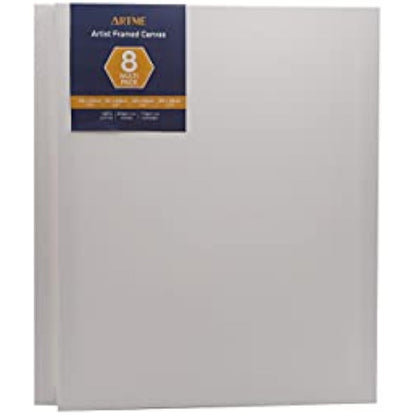 Artme Pre-Stretched Canvas 8pcs –24x30, 30x40, 40x50, 50x60 Assorted Artist Framed Canvas/ 280GSM/100% Cotton/Blank/Triple Primed/Acid Free/Medium Grain/ 1.7cm - Acrylic/Oil