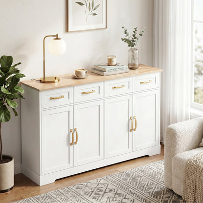 HOMCOM Sideboard Buffet Cabinet, 140 cm Kitchen Storage Cabinet with 4 Drawers, 4 Doors and 2 Adjustable Shelves, White