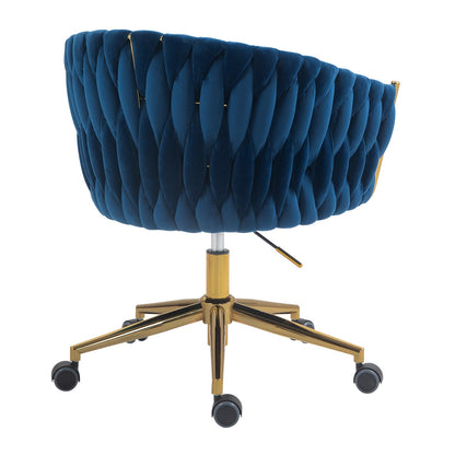 Modern design with wheeled backrest is a hand woven dressing chair that can be adjusted for 360 ° rotation height (BLUE)