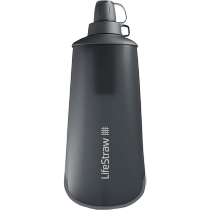 LifeStraw Peak Series - Collapsible Squeeze Bottle Water Filter System – 1L for Trail Running, Through Hiking, Travel, Cycling, and Fishing, Dark Mountain Gray