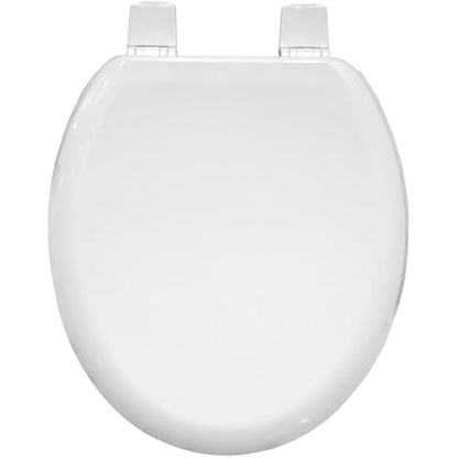 BEMIS Chicago White Toilet Seat. Wooden Toilet Seat with Water Based Paint for Easy Clean. Oval Shape, with Adjustable Plastic Hinges, Universal & Easy Installation, White
