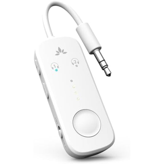 Avantree Relay - Airplane Bluetooth 5.3 Adapter with Qualcomm aptX Adaptive, Supports 2 AirPods or Headphones, 20H Playtime, 3.5mm AUX Jack Wireless Audio Transmitter for Planes, Airline, Travel
